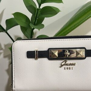 Guess Black and White Women's Wallet with Gold Accents